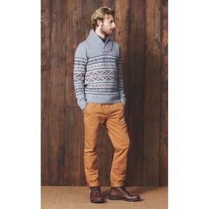 Ben Sherman Merino Fair Isle Shawl Collar Sweater Gray Winter Ski Cottagecore M‎
